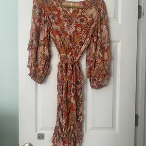 Free People Floral Wrap Dress in Rust and Blush